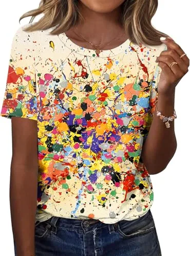 Women's Short Sleeve Tops Summer Dressy Casual Blouses Shirts