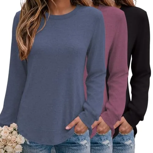 Women's 3 Pack Long Sleeve Shirt Fall Tunic Tops to Wear with Leggings