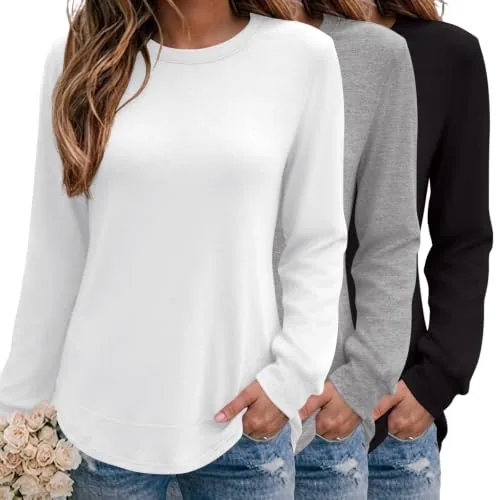 Ladies 3 Pack Blouses and Tops Casual Long Sleeve Pullover Sweatshirts