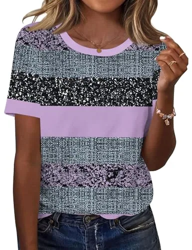 Women's Crew Neck Short Sleeve Tops Summer Shirt Casual Blouses