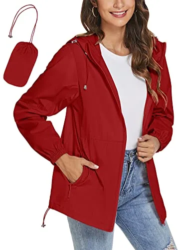 Womens Rain Coats Waterproof with Hood Foldable Rain Jackets with Pockets