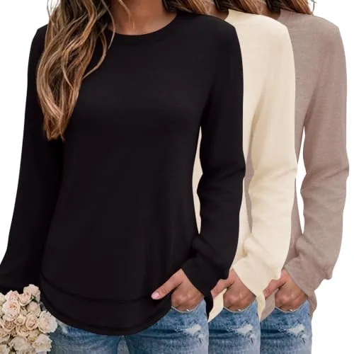 3 Pack Long Sleeve Shirts for Women Fall Sweatshirts Casual Tunic Tops