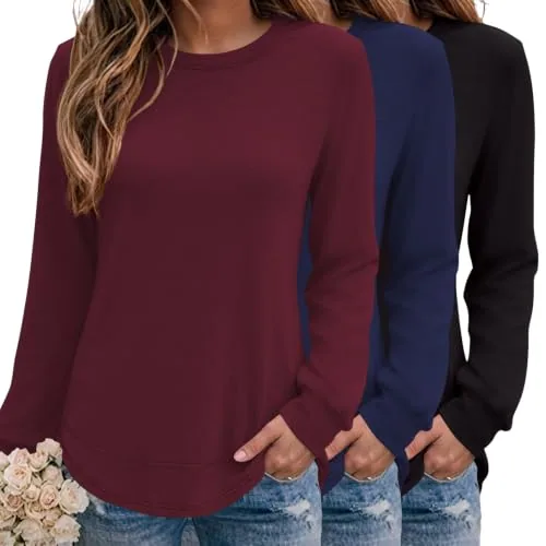 Women's 3 Pack Plus Size Loose Casual Long Sleeve Everyday Tunic Tops