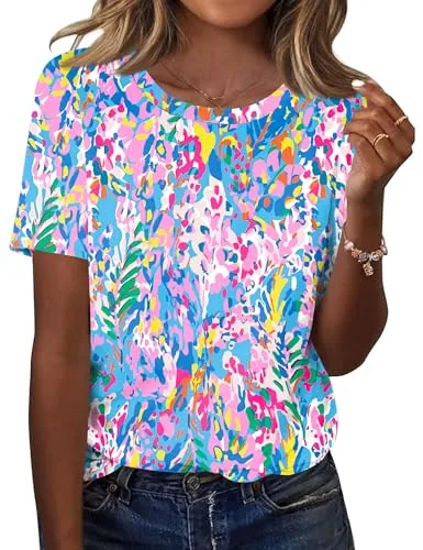 Plus Size Tops Summer Loose Fit Short Sleeve Crew Neck Blouses