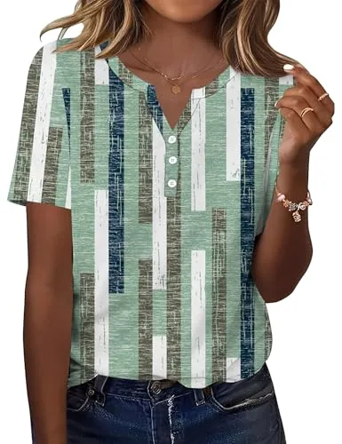 Women Short Sleeve V Neck Tunic Tops Casual Dressy Blouses T Shirts