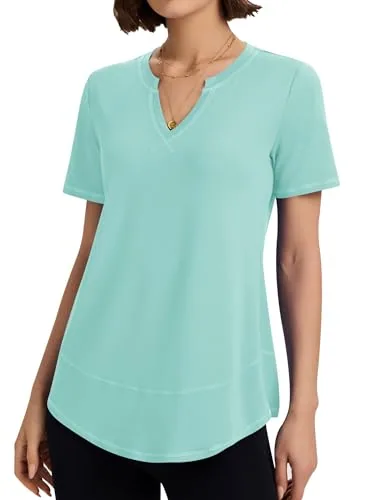 Women's Athletic Top Short Sleeve Workout Shirts V Neck Sports T-Shirt Yoga