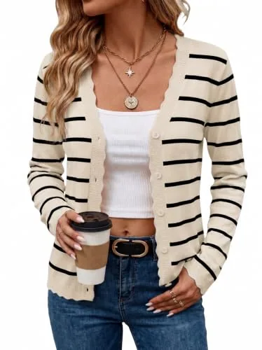 Cardigan Sweaters for Women V Neck Lightweight Cardigans Pinstripe