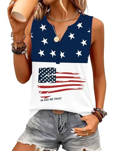 Women Sleeveless Shirts and Blouses Button V Neck Summer Tank Tops