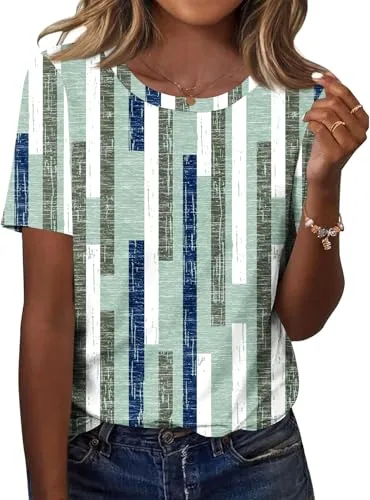 Women's Crew Neck Short Sleeve Tops Summer Shirt Casual Blouses