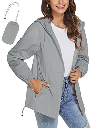 Ladies Rain Jackets Waterproof with Hood Light Portable Raincoats