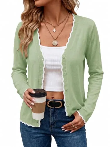 Womens Lightweight Cardigan Sweaters Casual Cardigans Light Green