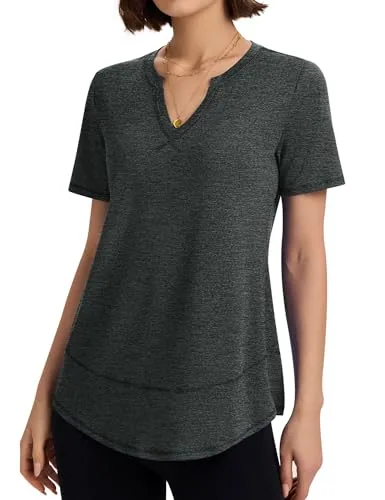 Womens Short Sleeve Workout Tops V Neck Hiking T-Shirts Yoga Shirts Running