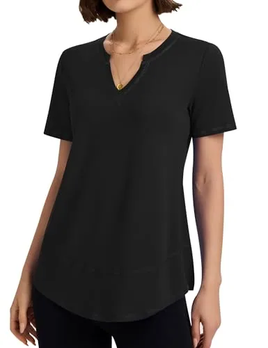 Women's Short Sleeve T-Shirts Summer Athletic Top Loose Running Shirts V