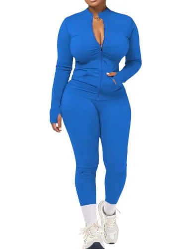 Women Fitness Activewear Set 2 Piece Yoga Zip Jacket Pants Set