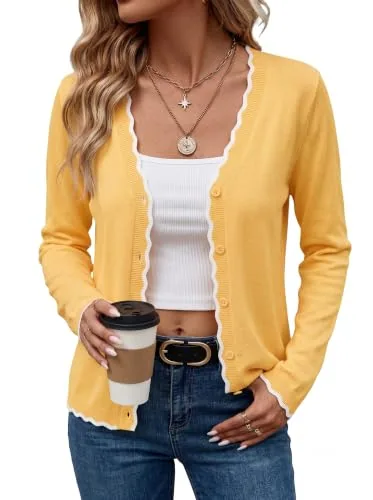 Cardigans for Women Trendy V-Neck Casual Cardigan Sweaters Yellow