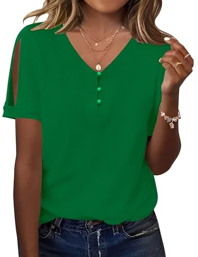 Women's Cold Shoulder Tops Summer Short Sleeve Vneck Blouses Shirts