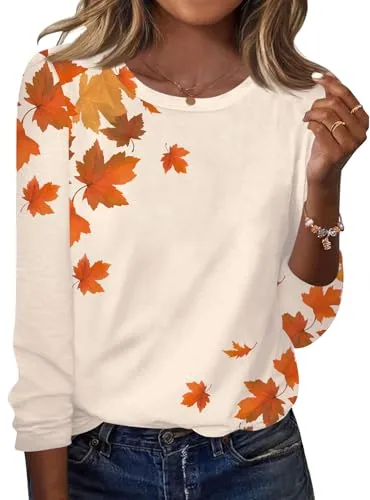 Womens T Shirts Fall Long Sleeve Crew Neck Tunic Tops Casual Blouses