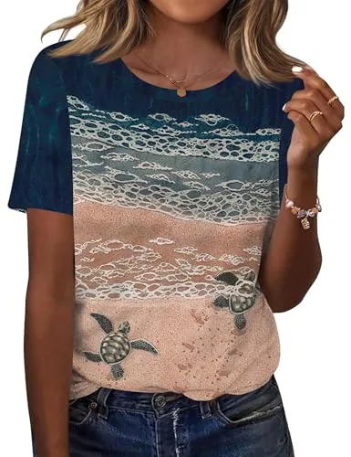 Ladies Blouses and Tops Plus Size Crew Neck Short Sleeve Shirts