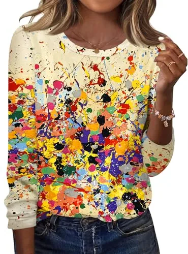 Womens Casual Crew-Neck T-Shirt Long Sleeve Tunic Tops for Leggings