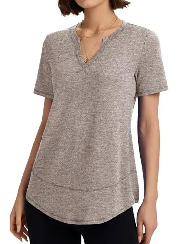 Womens T Shirts Loose Workout Tops V Neck Short Sleeve Gym Shirts