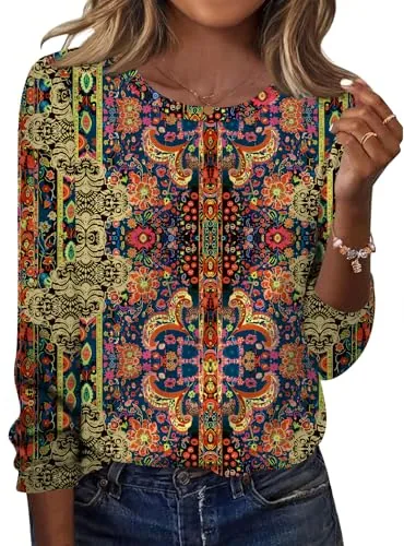 Women's Crew Neck Long Sleeve Shirt Ladies Top Dressy Casual Blouse