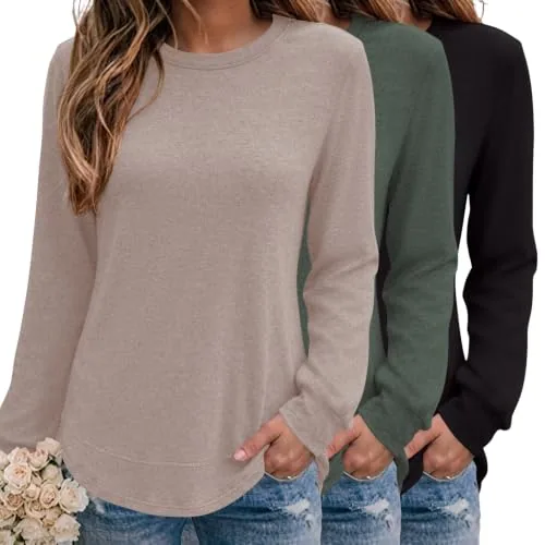 Women's 3 Pack Crew Neck Long Sleeve Shirts Fall Tops Blouses 2026