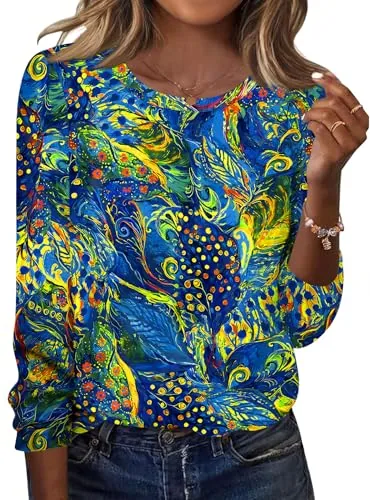 Crew Neck Shirts for Women Long Sleeve Tops Blouse Fall Clothes 2026