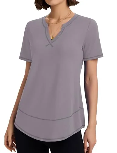Womens Short Sleeve Shirts Casual Yoga T Shirt Athletic Tops V Neck Workout