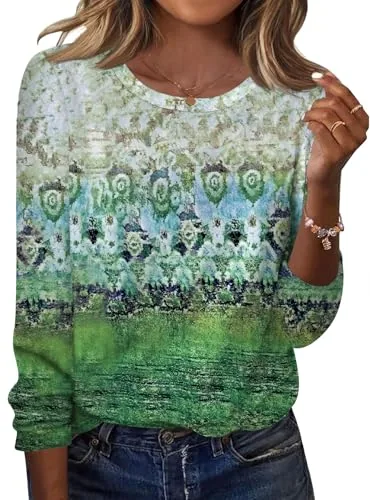 Women's Tops Long Sleeve Crew Neck Shirts Dressy Casual Blouse Tunic
