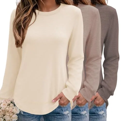 Women's 3 Pack Long Sleeve Sweatshirts Casual Loose Fit Fall Tops 2026