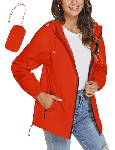 Women's Raincoats Lightweight Waterproof Windbreaker Hooded Rain Jackets