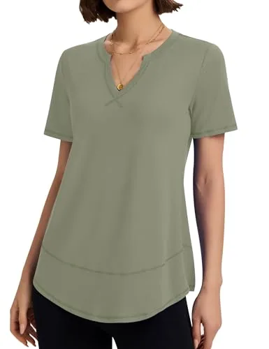 Workout T-Shirts for Women Short Sleeve Athletic Shirts V Neck Running Tops